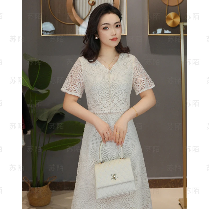 苏陌高级感气质名媛连衣裙夏季时尚法式蕾丝修身显瘦仙女森系裙子