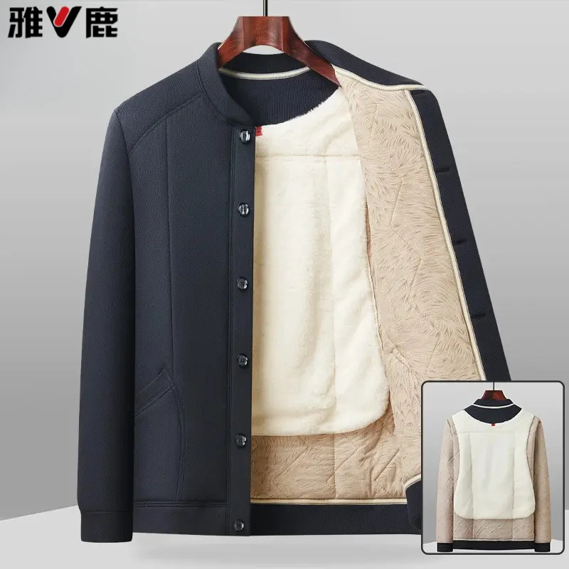 雅鹿秋冬季新款中老年男保暖棉袄加绒加厚爸爸装外套棉衣爷爷