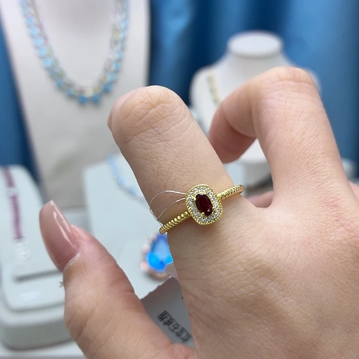 戒指银S925镶嵌红宝石