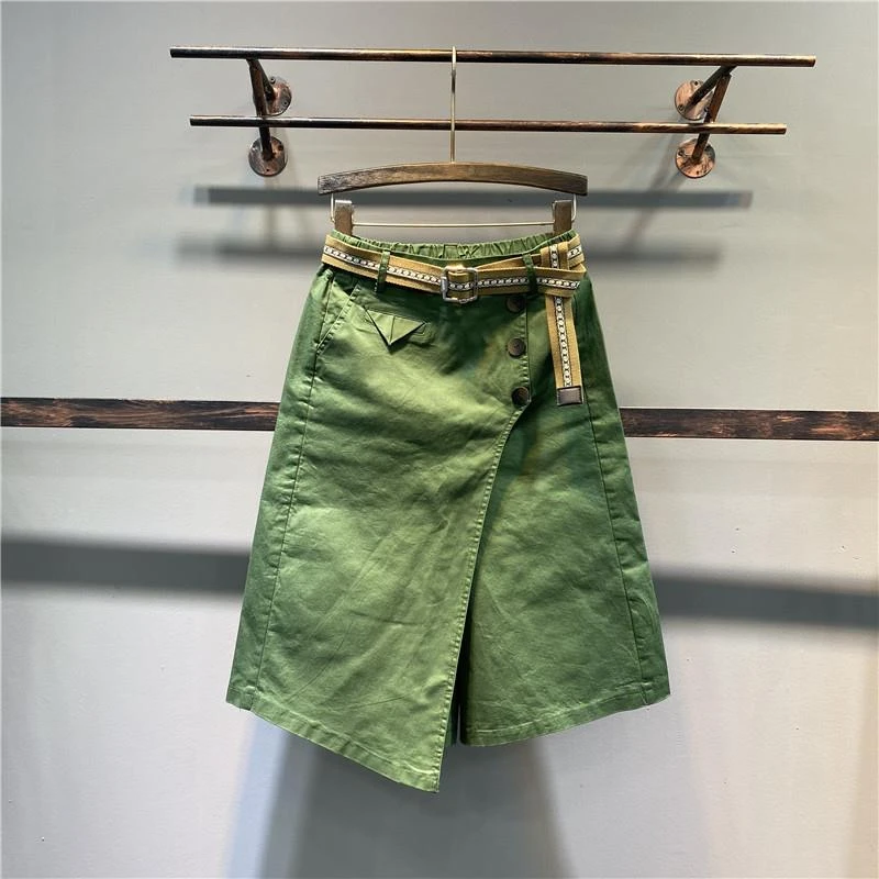 2025春夏新款不规则休闲半身裙女a字中长款高腰显瘦七分阔腿裤裙