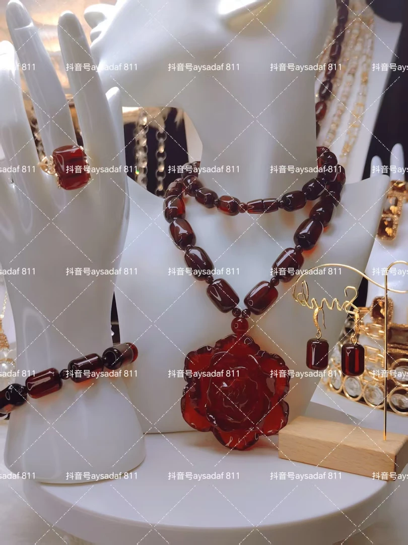 非金属仿珍珠项链 手工编织素款时尚百搭红色二代كەھرىۋا首饰套装