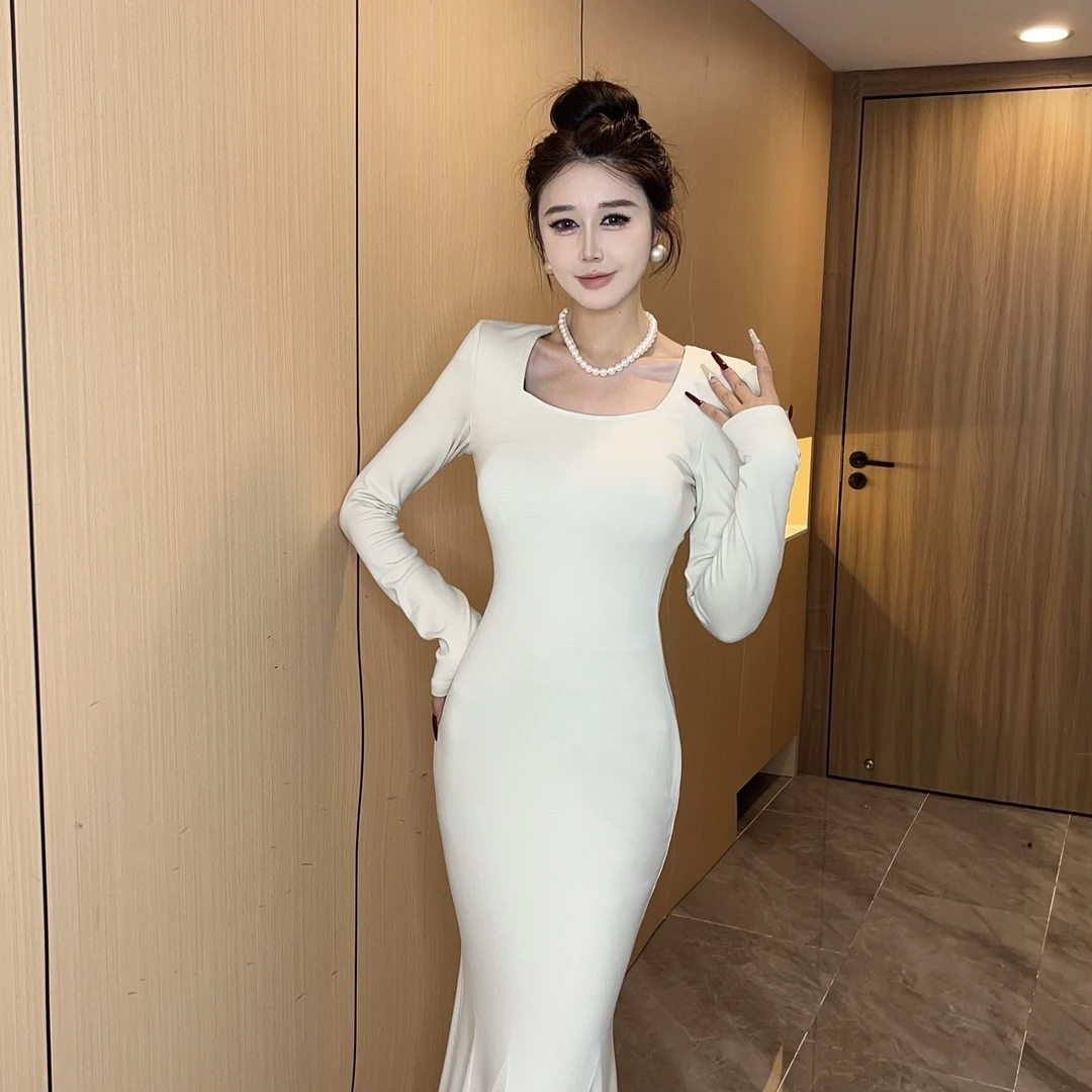 【MD原创·宵夜】2024冬季新款气质百搭打底长款鱼尾简约连衣裙