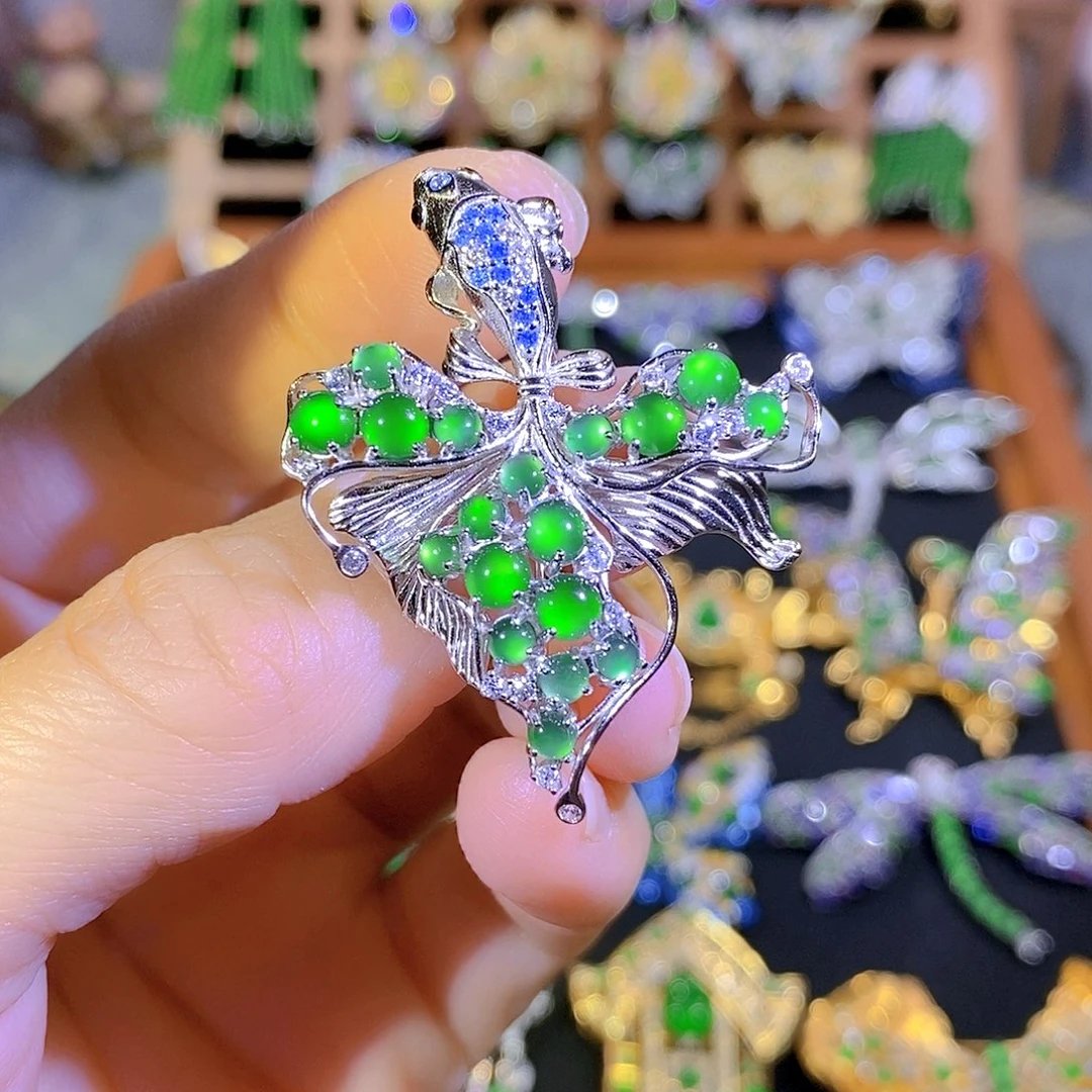 吊坠(不含链)银S925镶嵌翡翠