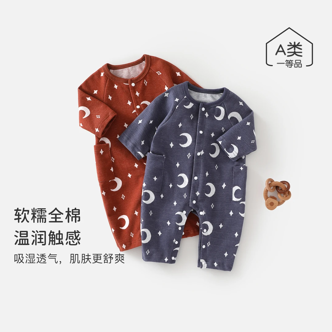 宝宝春秋长袖连体衣婴幼儿洋气外出纯棉衣服男女童工装款哈衣爬服