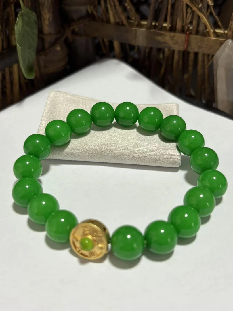高货满绿元宝扣头手串