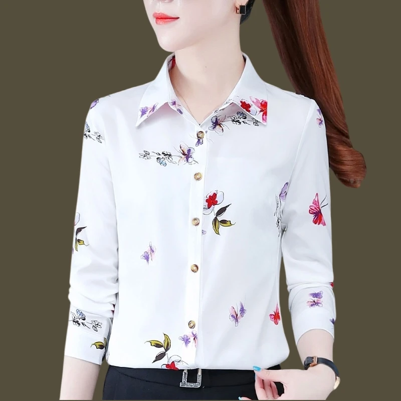 雪纺衬衫女长袖印花2025女人味妈妈女士雪纺衫长袖衬衫律动莫兰迪