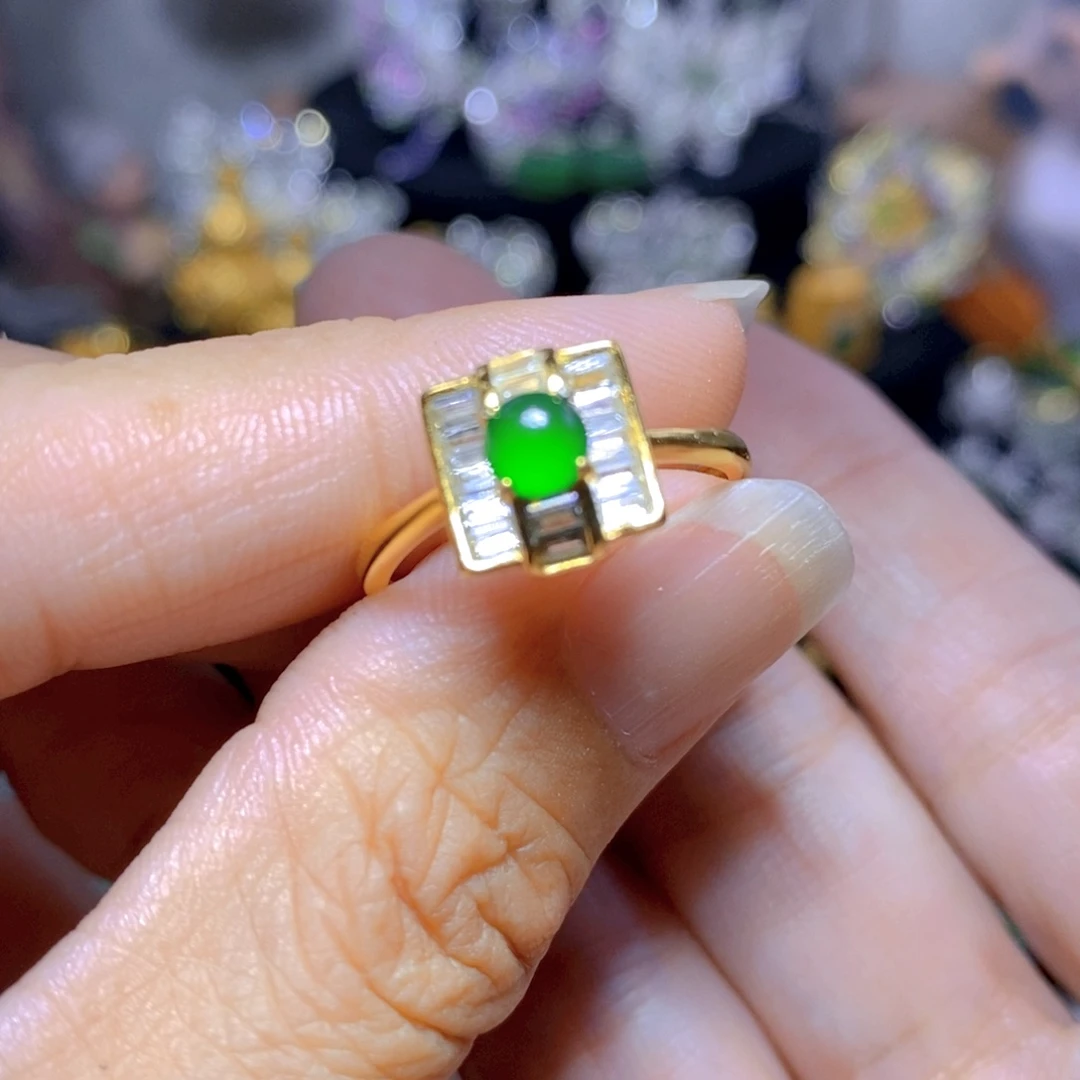 翡翠银S925镶嵌耳饰天然翡翠