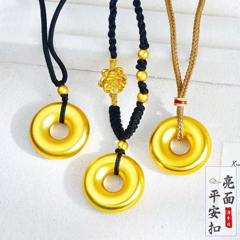 铜合金项链 古法传承平安扣吊坠男女款素圈项链挂坠沙项链