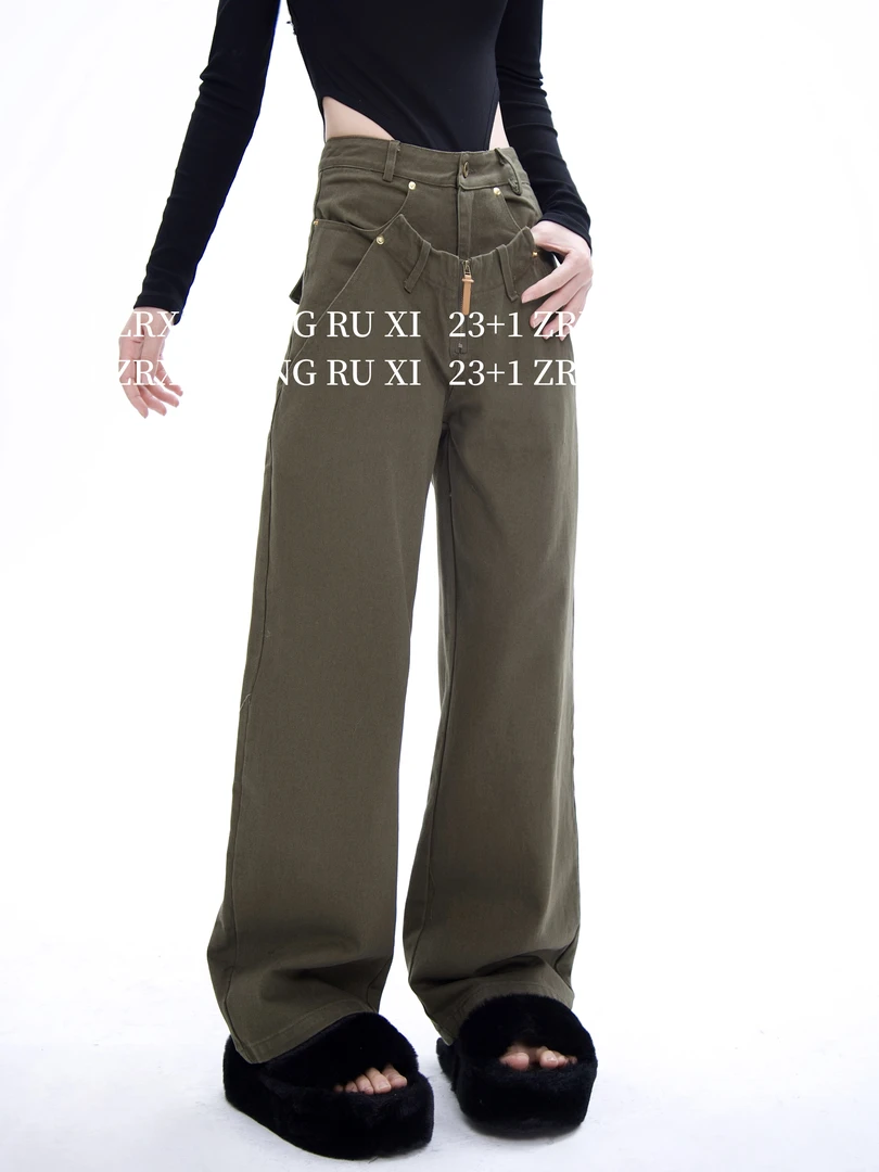 付新博女装不规则双腰头设计工装裤休闲裤女小众设计长裤子13702