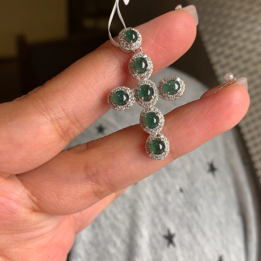 翡翠银S925镶嵌戒指吊坠