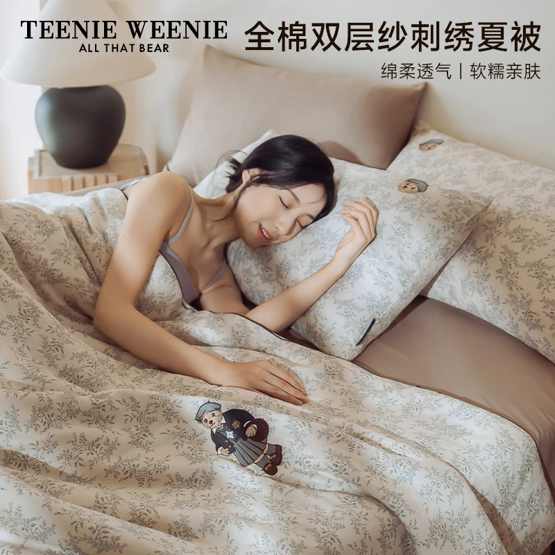 TeenieWeenie小熊双层纱夏凉被全棉单双人夏被空调被宿舍薄款被子