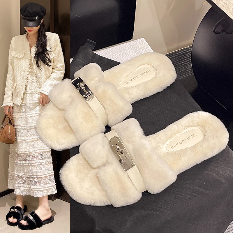 优雅！气质！温柔老钱风~INS露思毛毛拖鞋女2025秋冬季慵懒高级感