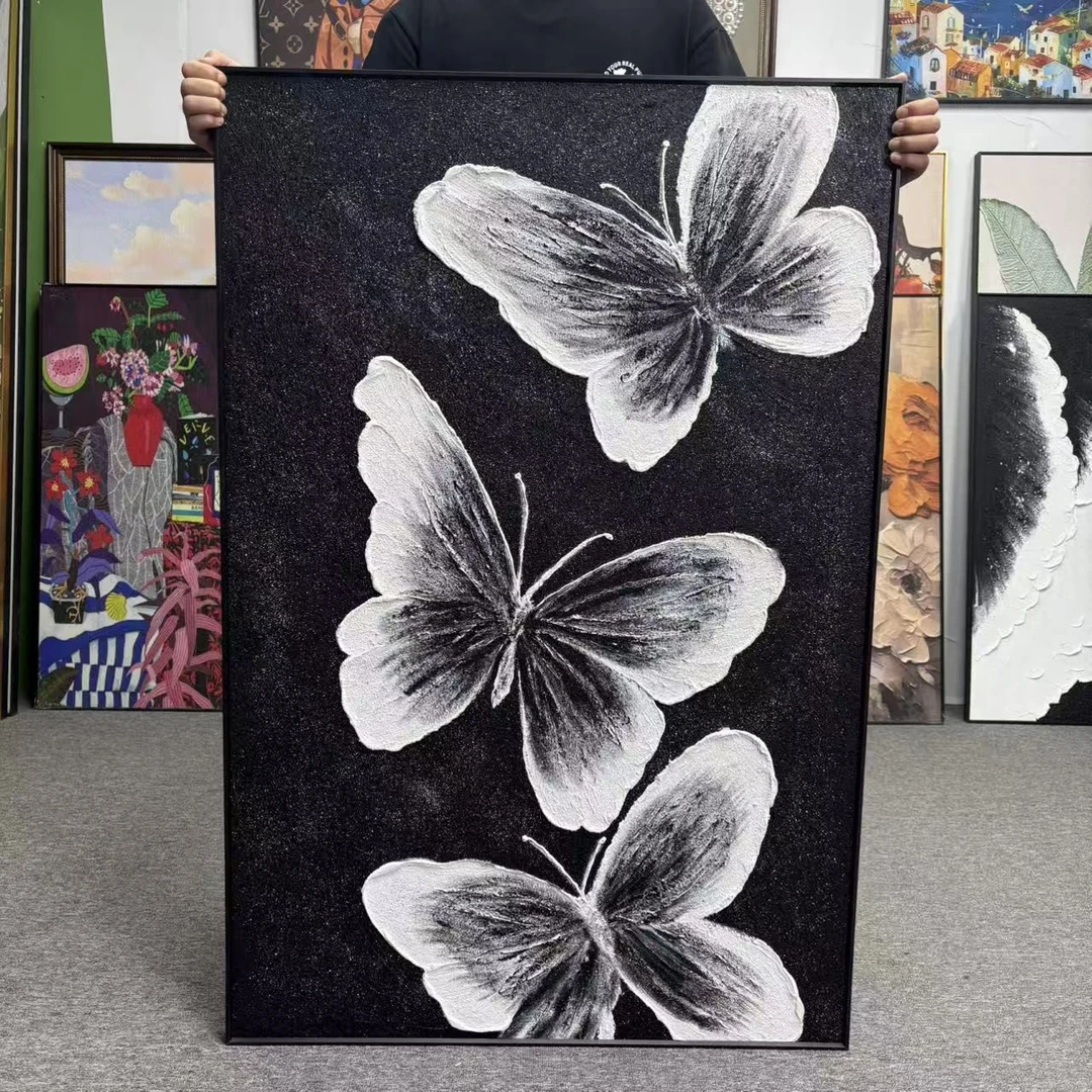 黑色蝴蝶客厅沙发背景墙玄关卧室餐厅墙壁抽象装饰画80120