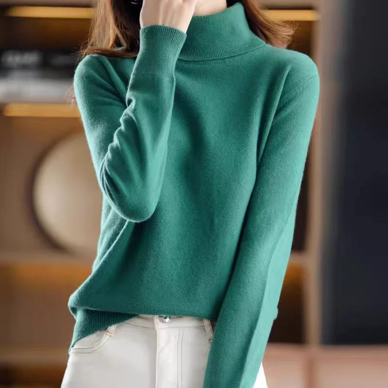 纯羊毛衫高反领女宽松套头内搭保暖针织打底衫