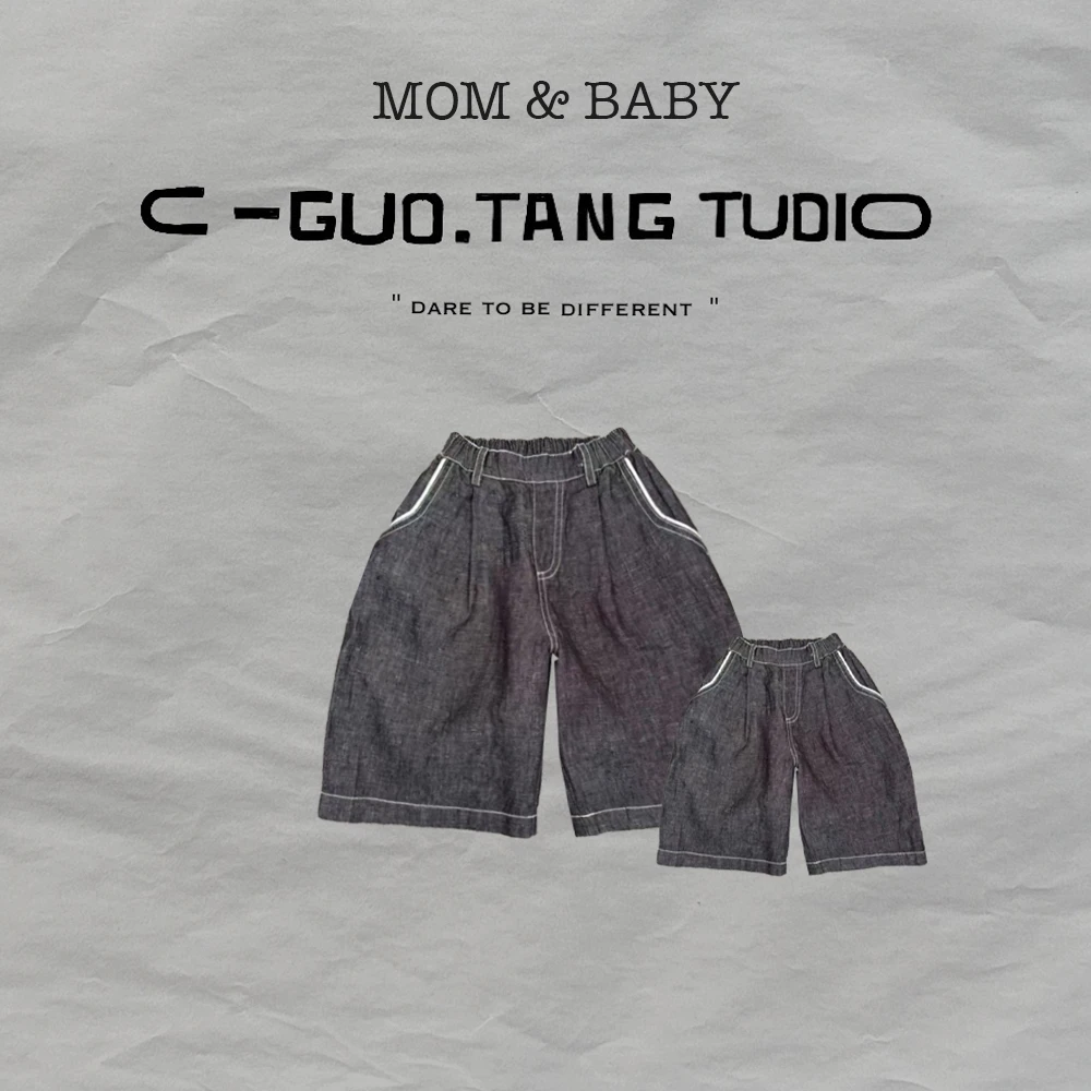 C-Guo.Tang Studio牛仔汉麻高品设计师原创儿童夏季亲子牛仔短裤