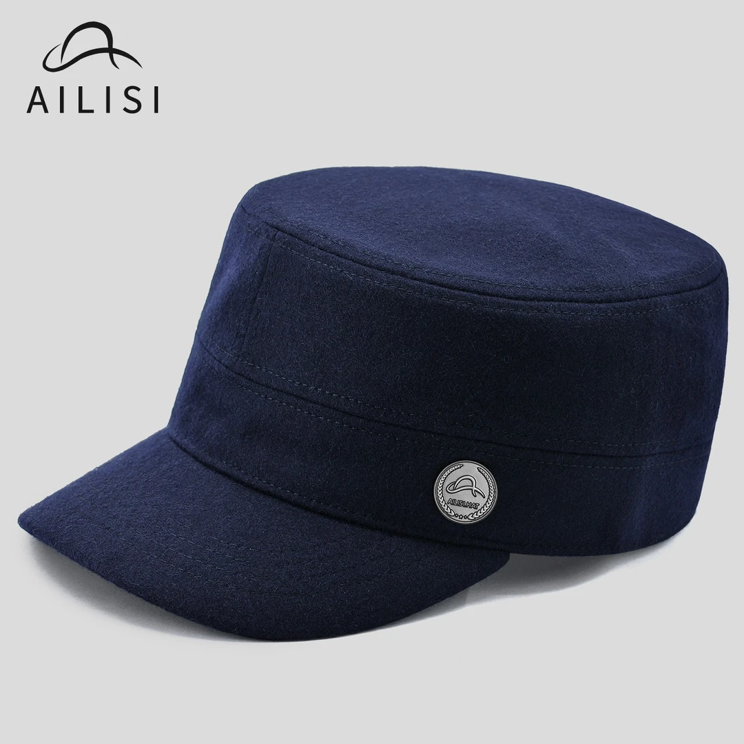 爱力斯全封口小头围帽子男防寒毛呢保暖时尚平顶帽超大码