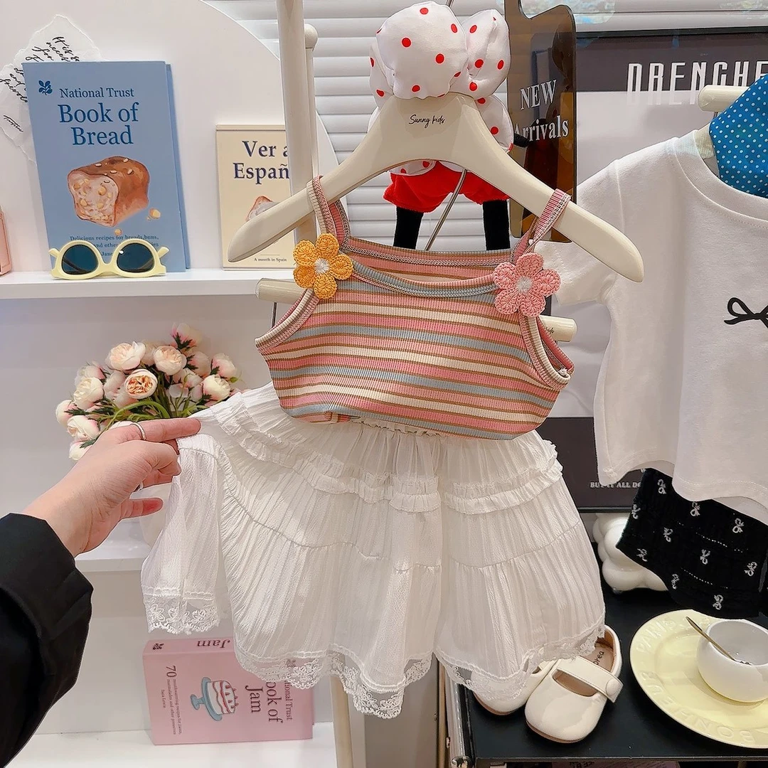 2025夏甜美条纹A类童装8-14岁女童吊带背心夏季儿童无袖薄款上衣