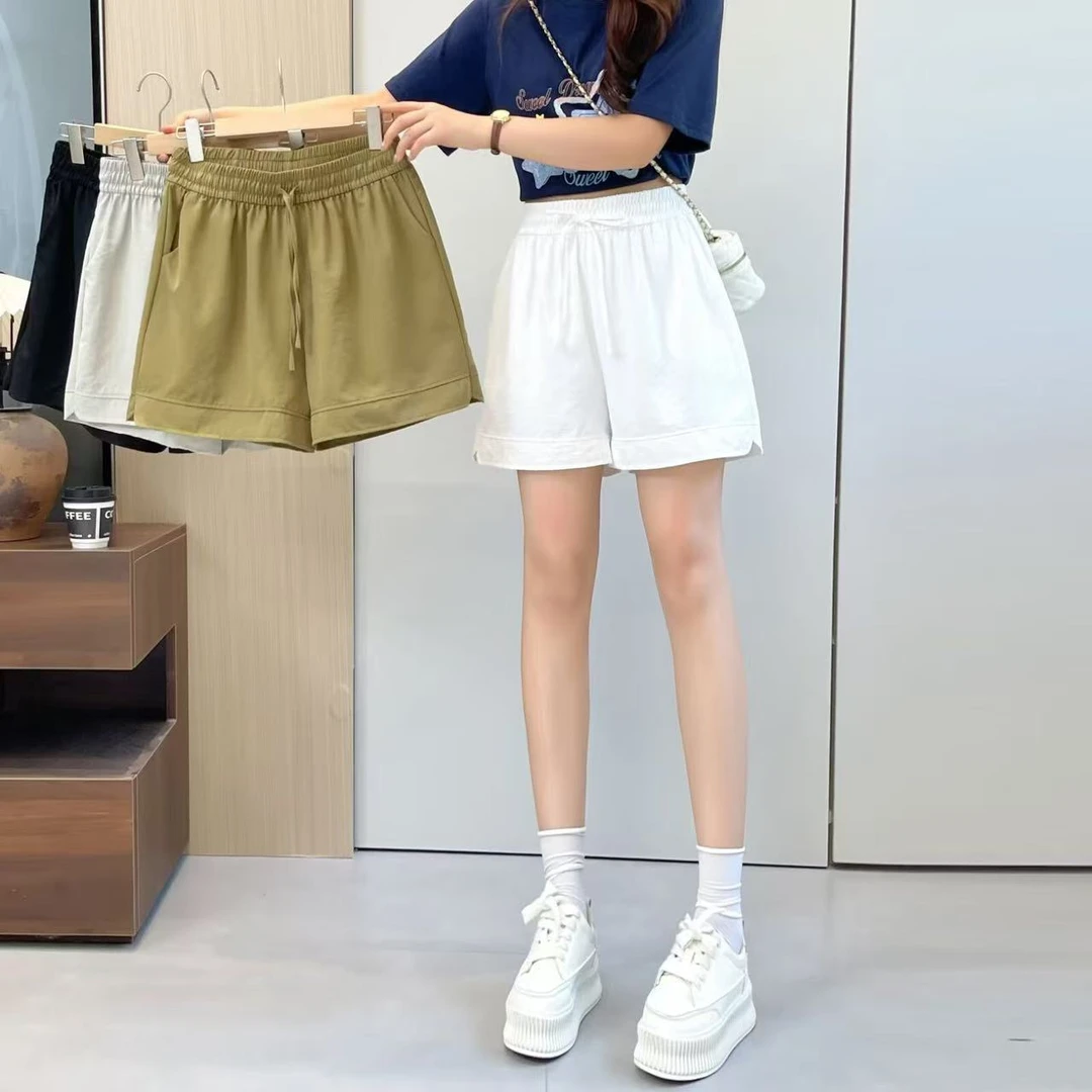 悦悦大码女装胖妹妹薄款纯色短裤休闲冰丝山本短裤显瘦阔腿