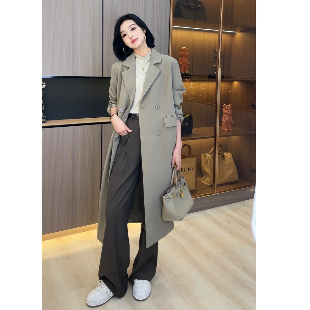 韩版气质西装风衣外套女秋季新款高级感宽松休闲过膝长款大衣745