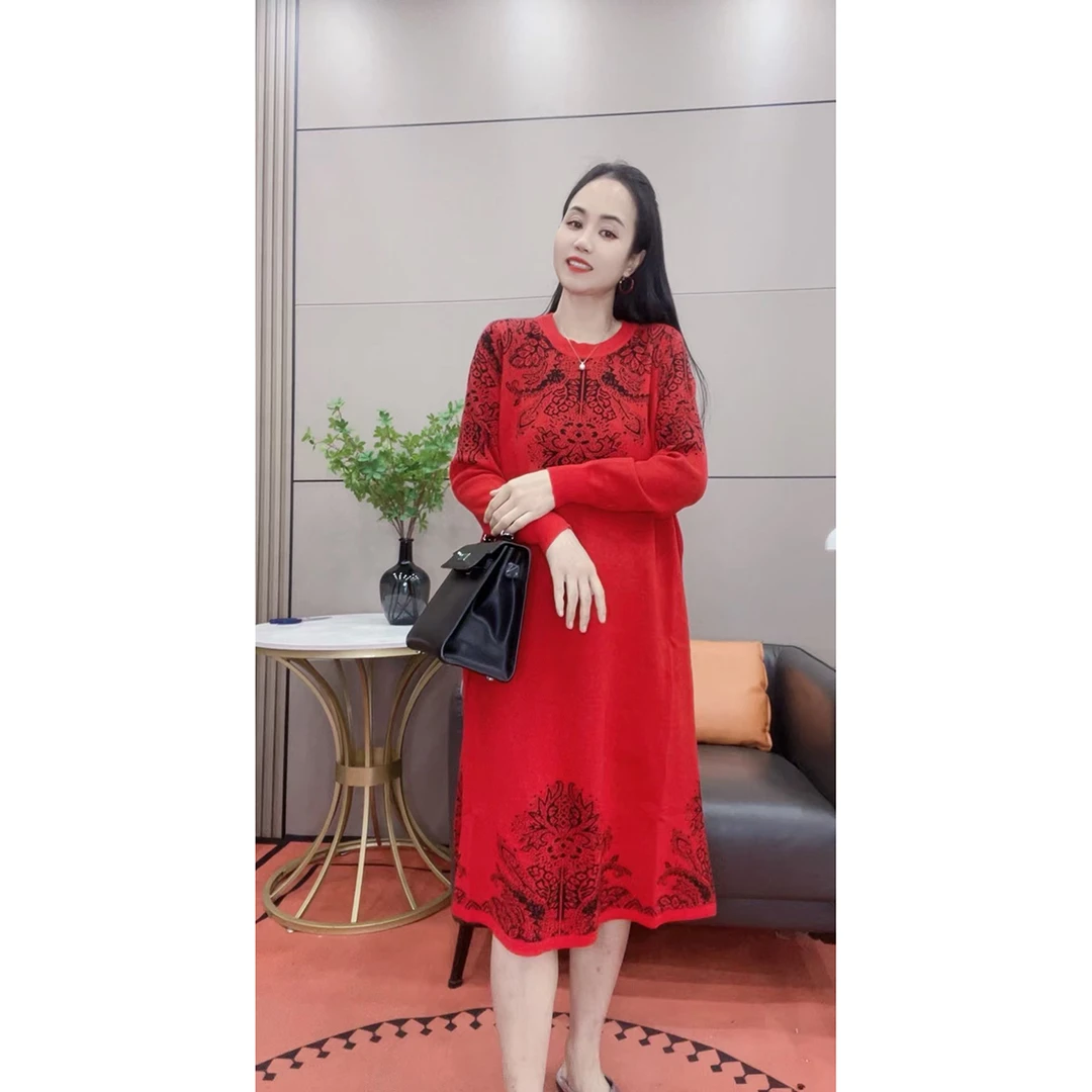 3607 秋冬新款针织裙大码女装A版显瘦遮肉针织打底裙长款裙子