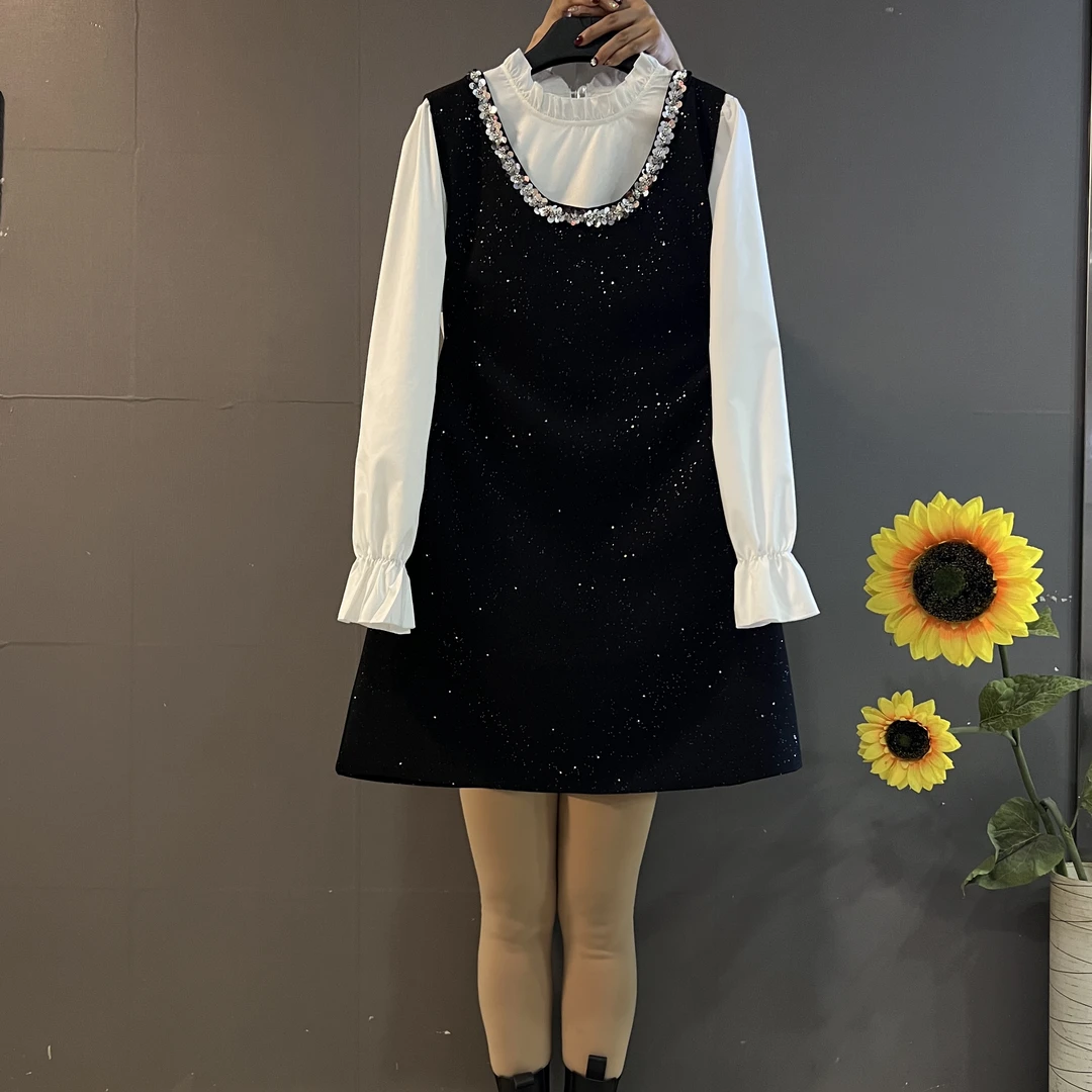 气质小香风背心裙套装女春季新款白色衬衫显瘦两件套