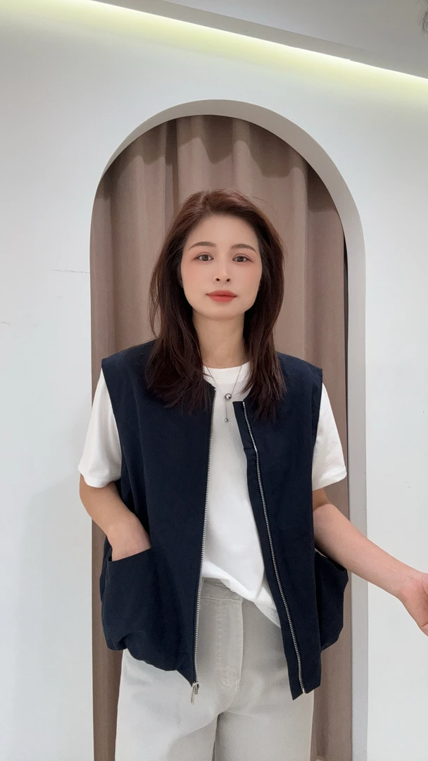 萱萱【马甲】新款百搭时尚显瘦圆领风衣马甲56666 091303