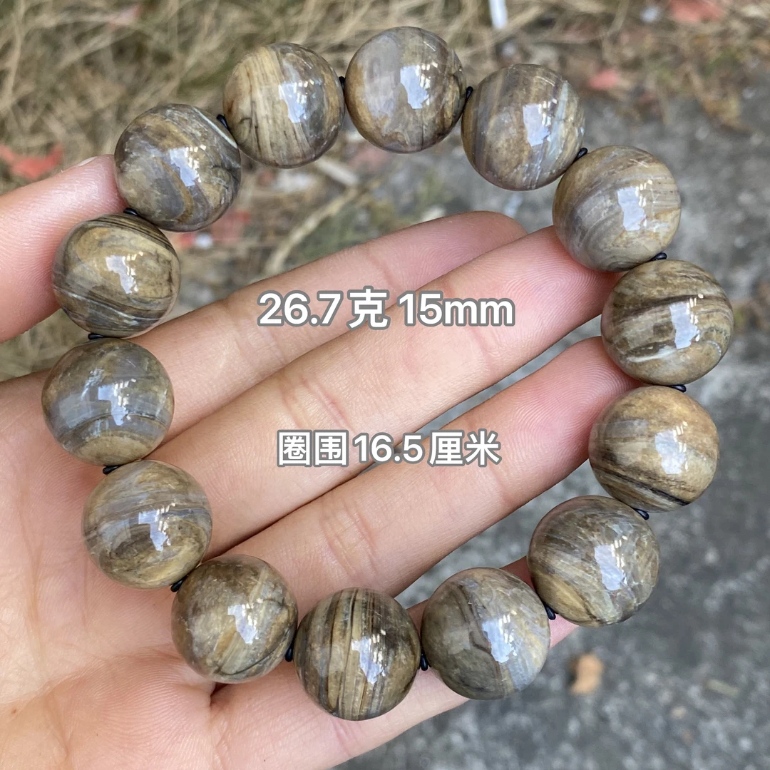 【小伊琥珀】26.7克青瓷油蜡「木星纹」手串