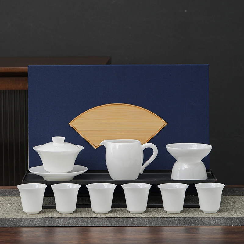 德化家用中式白瓷冰种玉瓷茶具套组高档功夫茶具公司陶瓷礼品套装