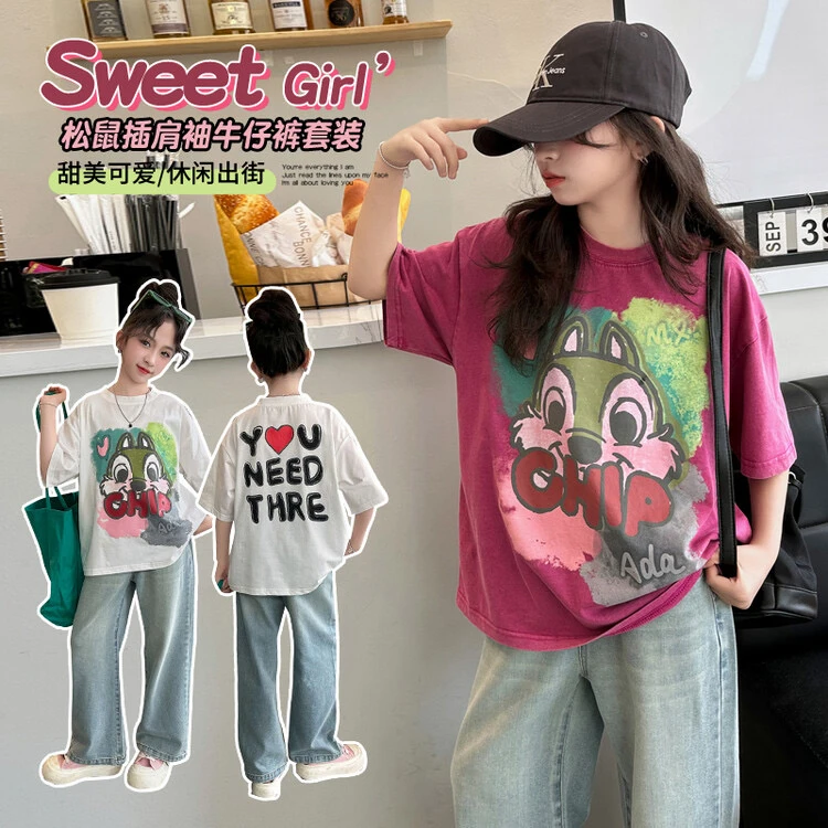 时尚宽松短袖印花休闲手绘卡通T恤洋气女甜美