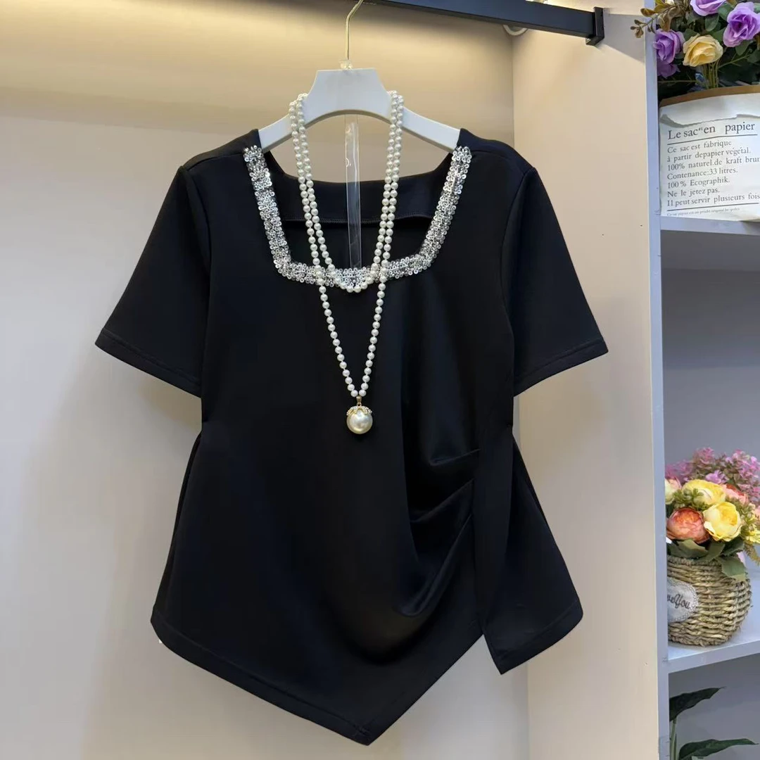 2025年夏季新款遮肉显瘦气质百搭时尚重工高品质女人衫