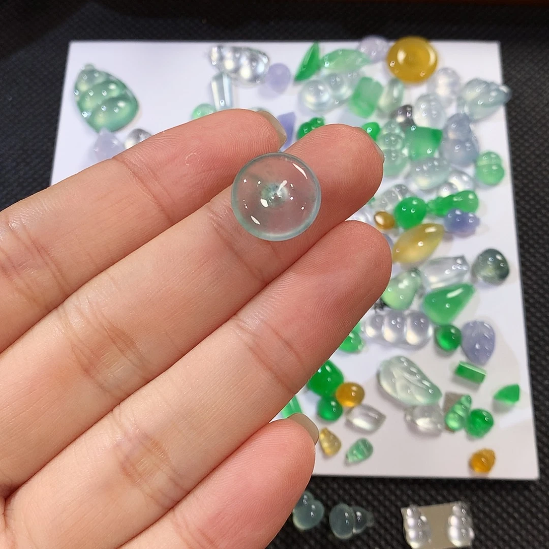 翡翠裸石蓝钢平安扣