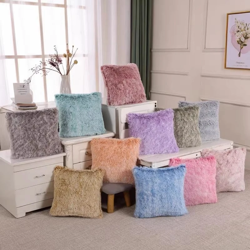 北欧纯色加厚长毛绒抱枕不含芯客厅沙发靠枕办公室靠背枕床头靠垫