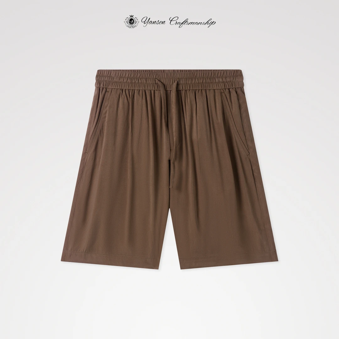 “顶奢”铜氨丝定制面料垂感三角贴布后袋简约休闲短裤 25SS-ZS037