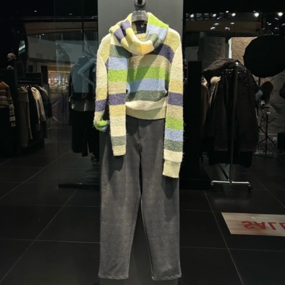 S·DEER圣迪奥女装冬季新款松紧拼接插袋压褶西装长裤S22480801