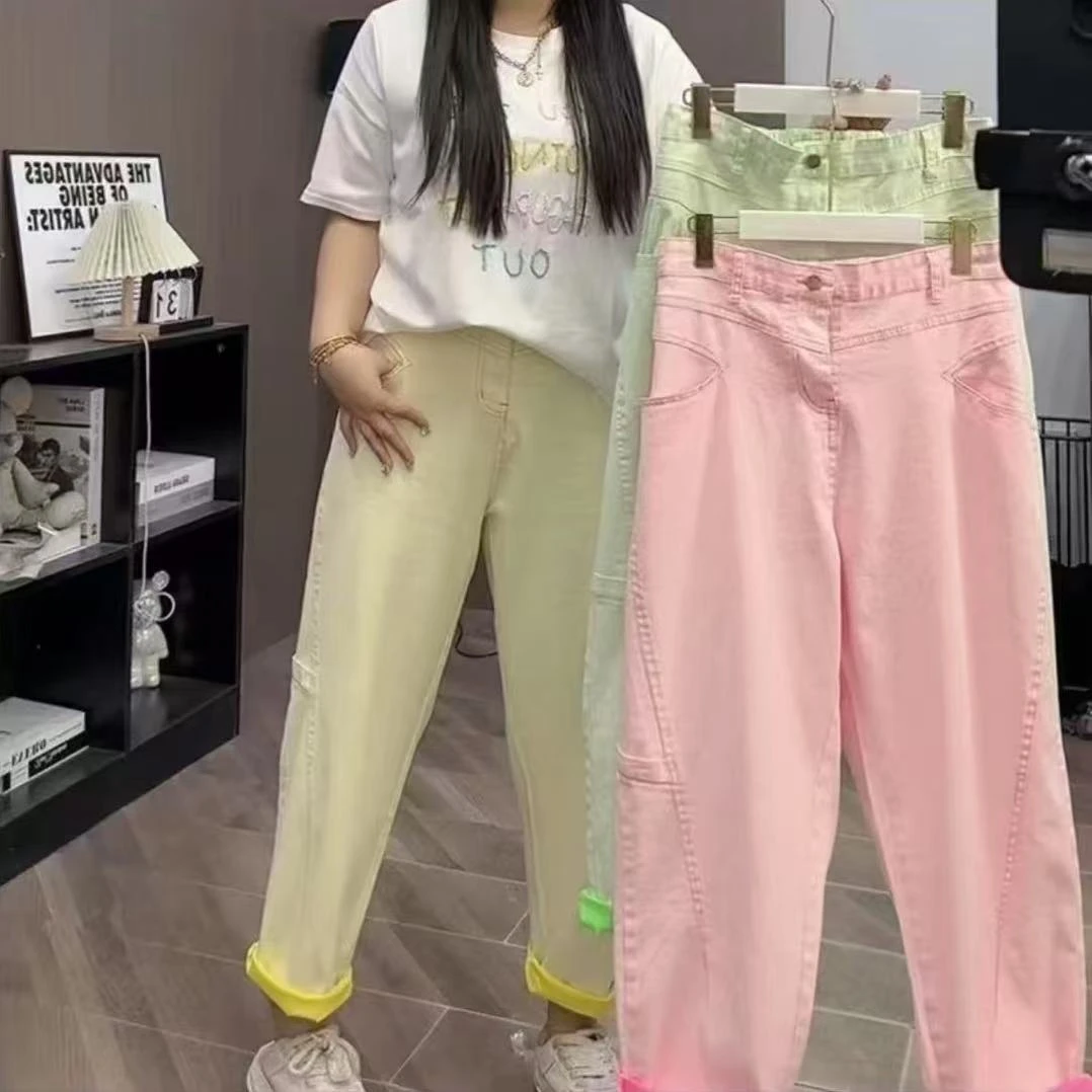 粉丝专属—9015撞色九分牛仔弯刀裤女2025年春夏新款高腰显瘦洋气