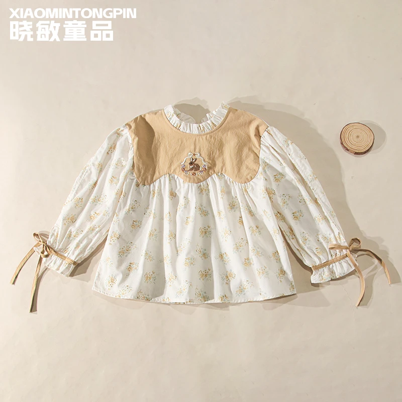 碎花系带袖衬衫3C3841