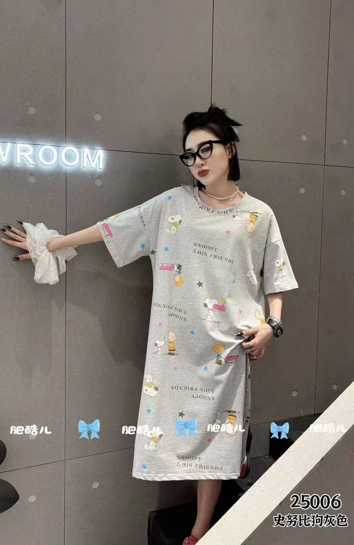 【史努比狗】大码夏季宽松短袖长袖卡通印花女睡裙卡通动漫25006