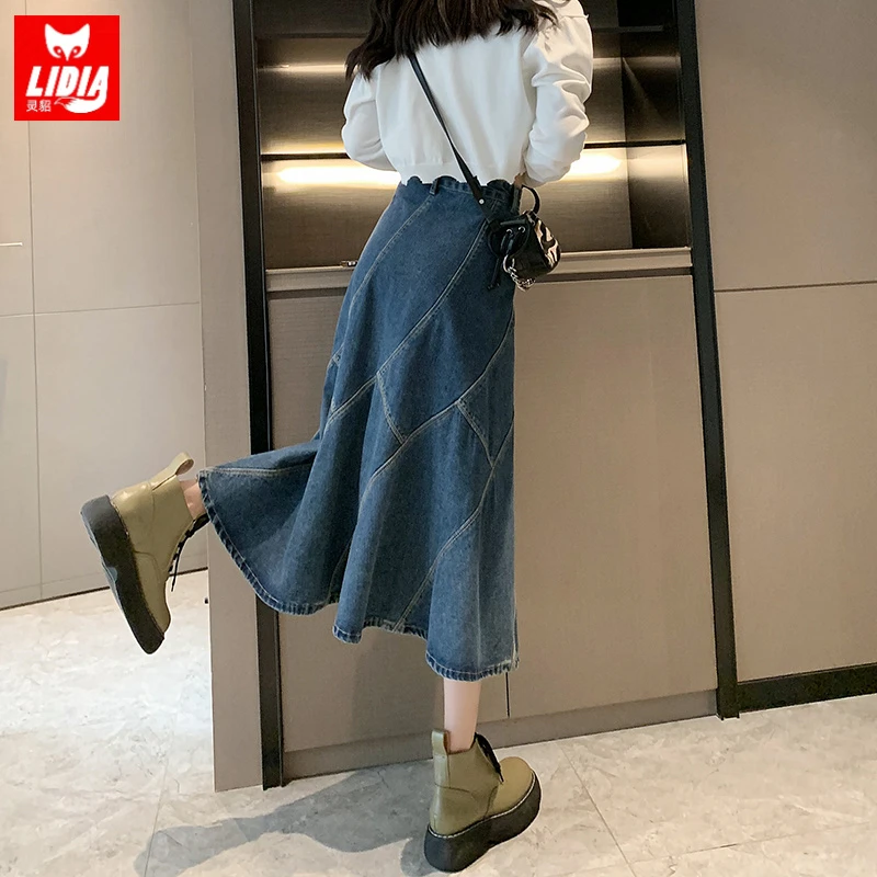 牛仔鱼尾半身裙女早秋2025新款高腰显瘦中长气质小个子a字包臀裙