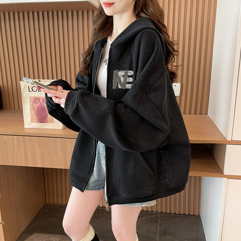 时尚洋气亮闪闪卫衣外套女秋冬季新款韩版宽松大码显瘦设计感上衣
