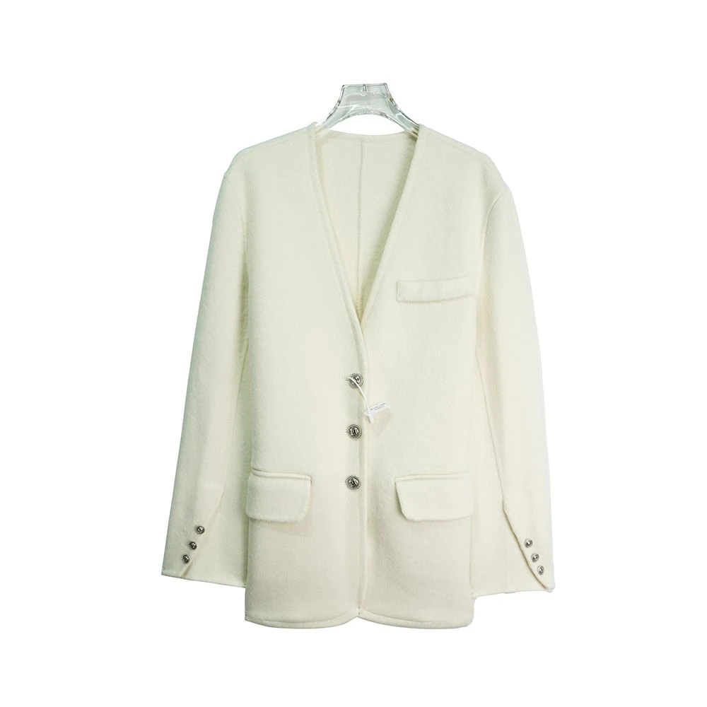 DY2303【上新】名媛风气质V领百搭金属扣短款大衣休闲洋气外套3D