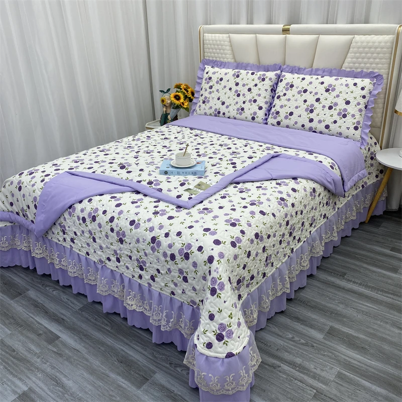 ins夏季蕾丝花边夹棉床盖夏被四件套夏凉被空调被可机洗床上用品