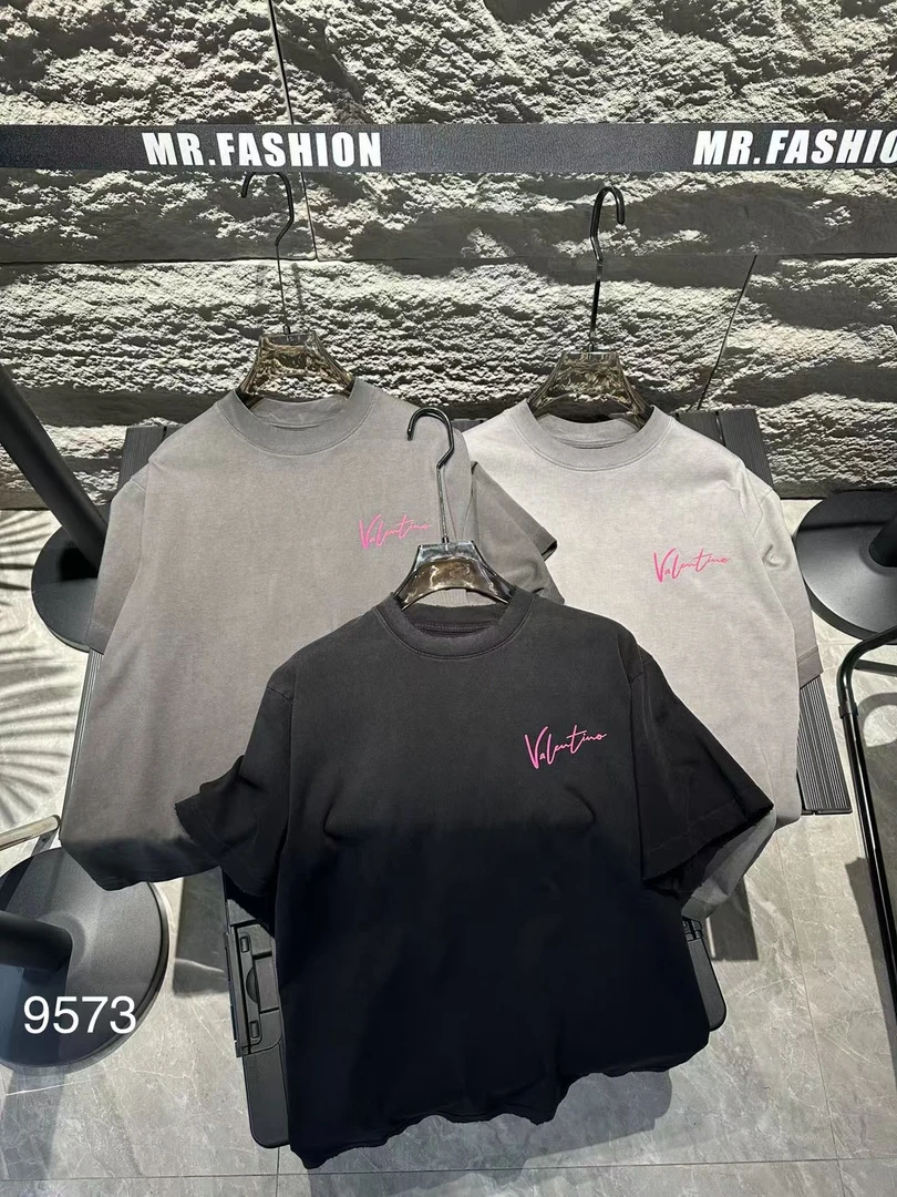 （9573粉色花体短袖）小众设计师潮牌男女情侣同款高克重短袖T恤