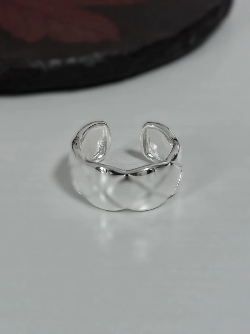 925银戒指 【宽菱格】经典小香风菱格纹亮面开口戒指纯银个性百搭