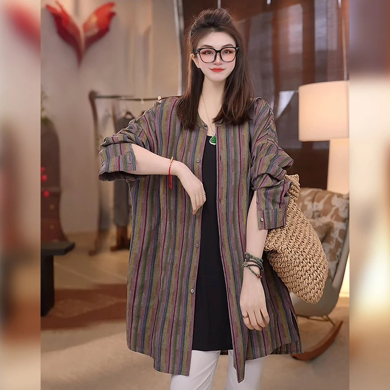 【Linda姐高端线】春夏新款时尚轻奢通勤彩条气质衬衫AS5SCS0011