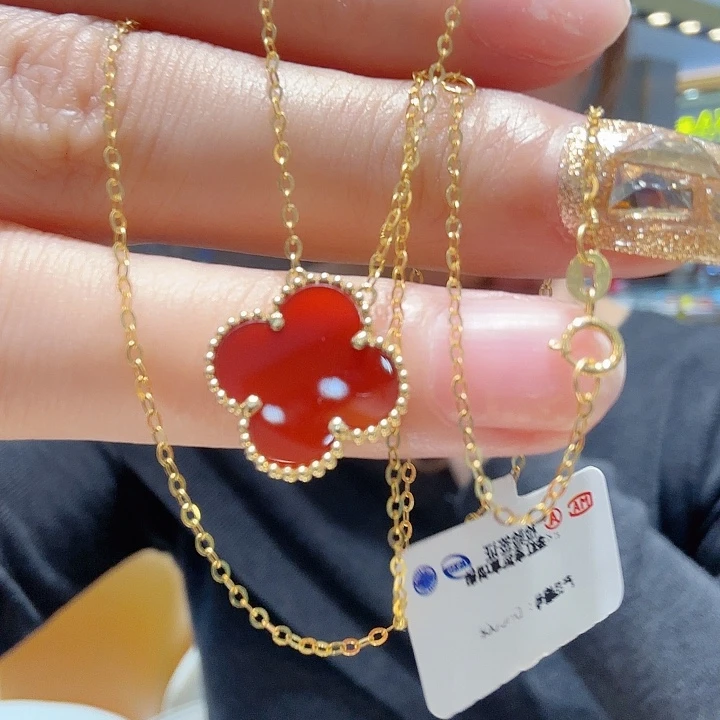 玛瑙/玉髓18K金镶嵌项链15草K黄