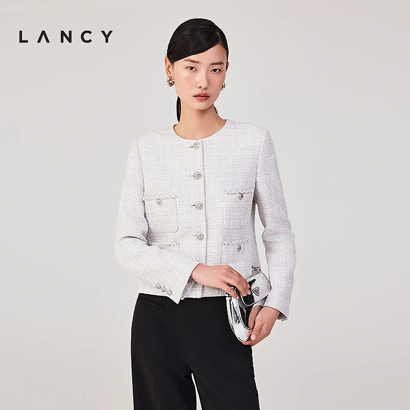 LANCY/朗姿2025春新款法式小香风气质短款外套女高端时尚圆领上衣