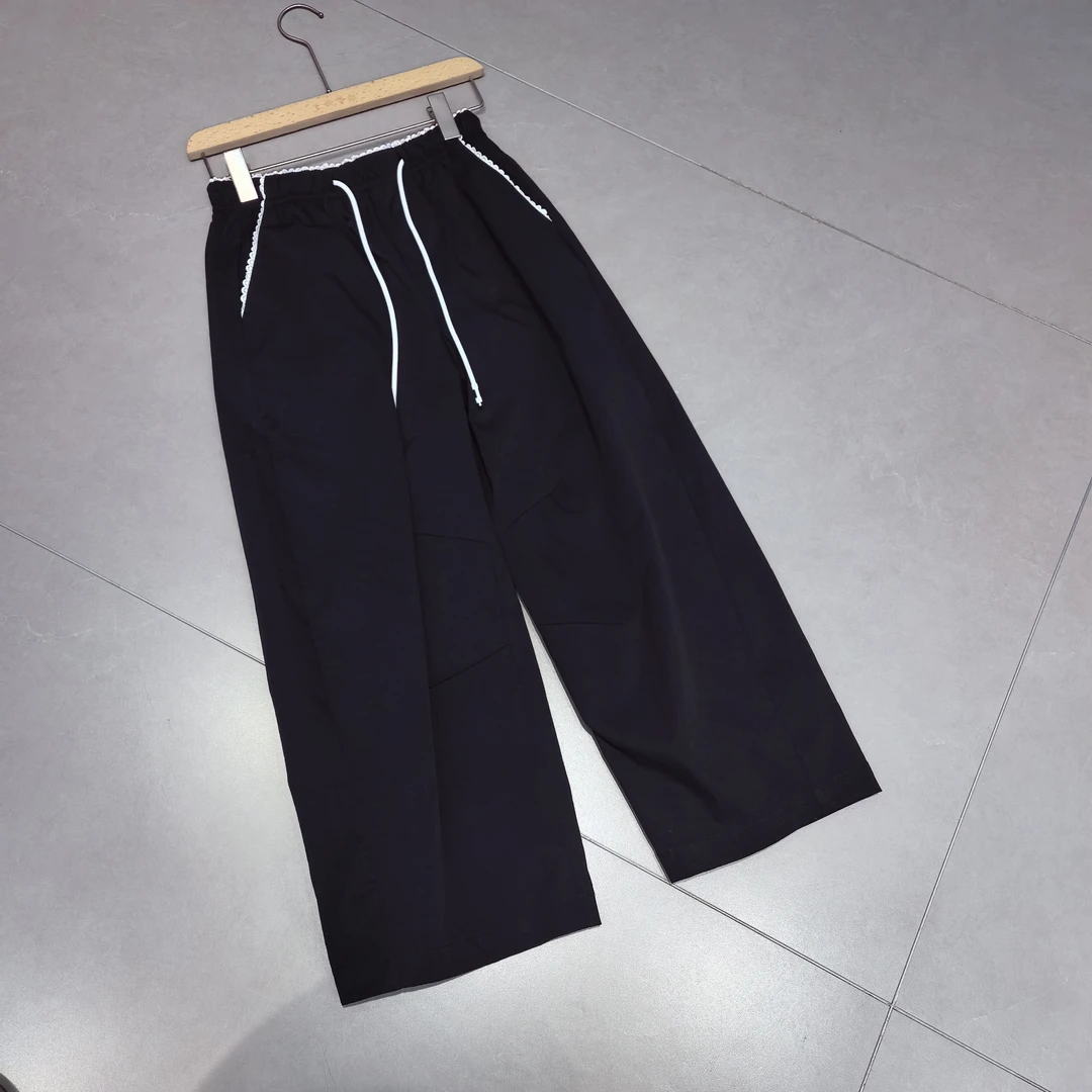 馨语家夏季高腰休闲松紧腰韩系直筒裤豌豆裤