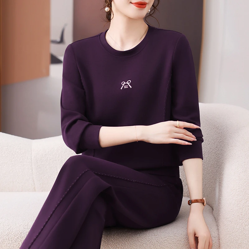 重磅休闲洋气妈妈时尚套装春季新款减龄显瘦圆领卫衣运动两件套女