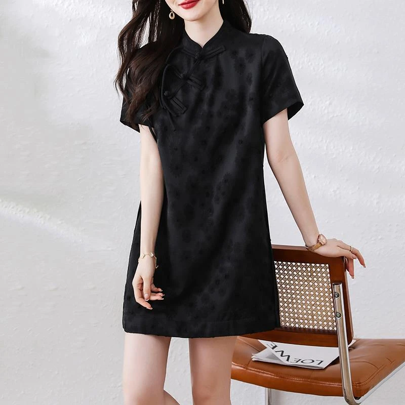 法芬图新中式连衣裙子女士装夏季2025年春秋新款妈妈大码短袖气质