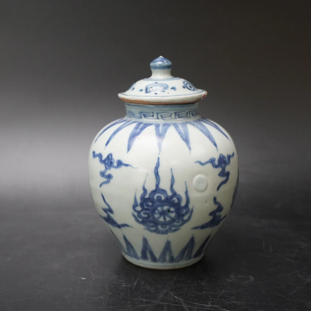 Lot.25090625明成化青花火轮图盖罐 高：约11.6cm